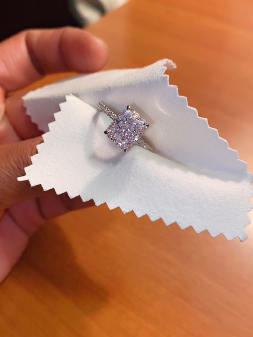 Radiant cut crushed ice sterling silver ring